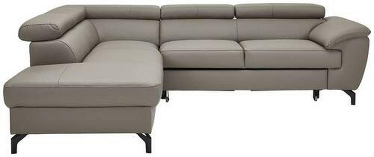 ECKSOFA in Echtleder Schlammfarben  - Schlammfarben/Schwarz, Design, Leder/Metall (220/256cm) - Celina Home