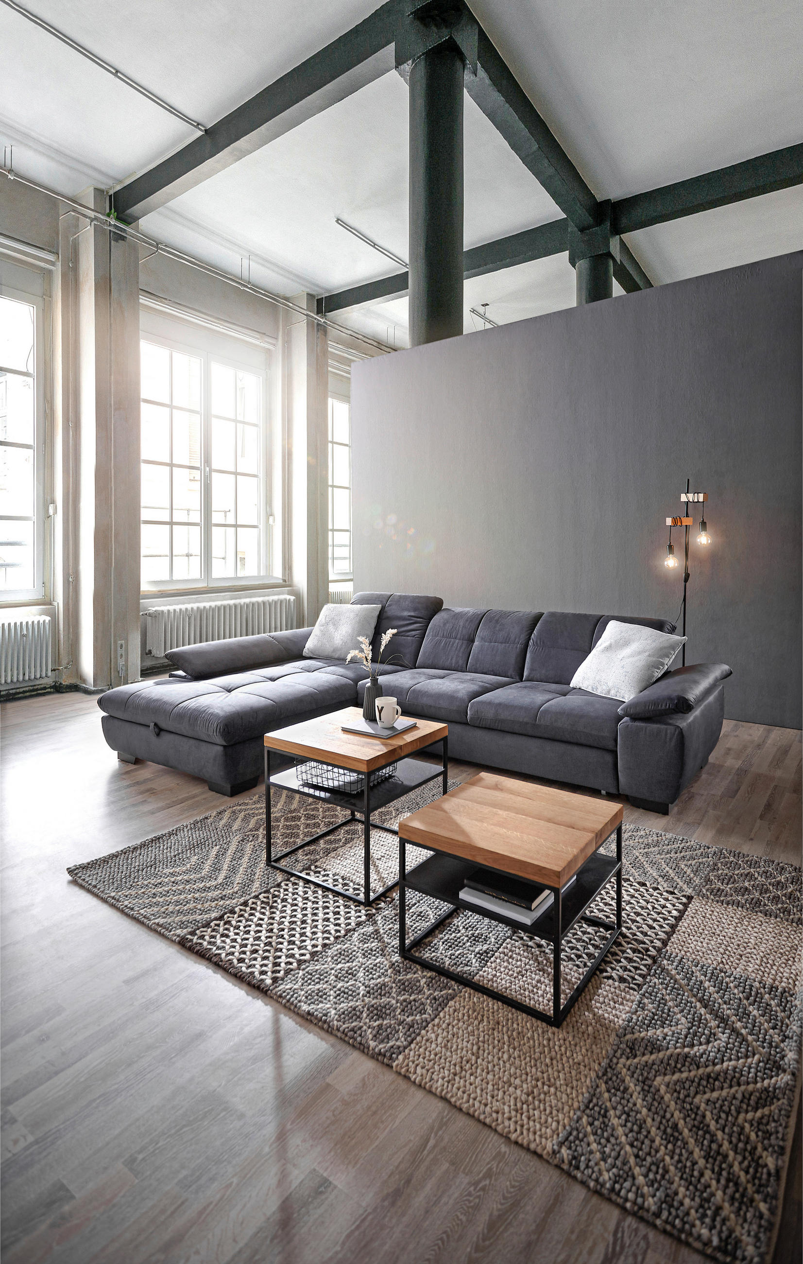ECKSOFA Grau Velours  - Schwarz/Grau, Design, Textil (204/297cm) - Xora