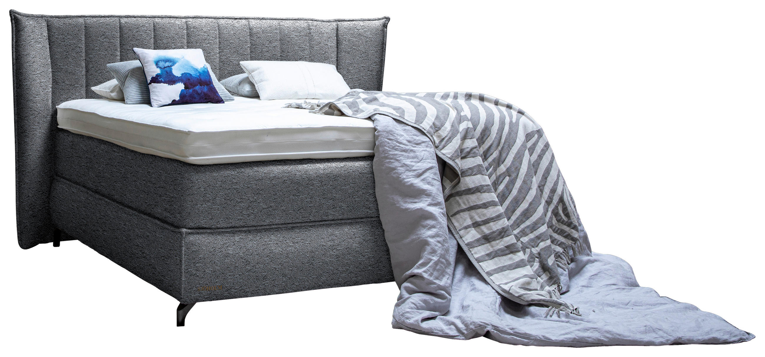 BOXSPRINGBETT 180/200 cm  in Grau  - Schwarz/Grau, KONVENTIONELL, Holz/Textil (180/200cm) - Sjöholm