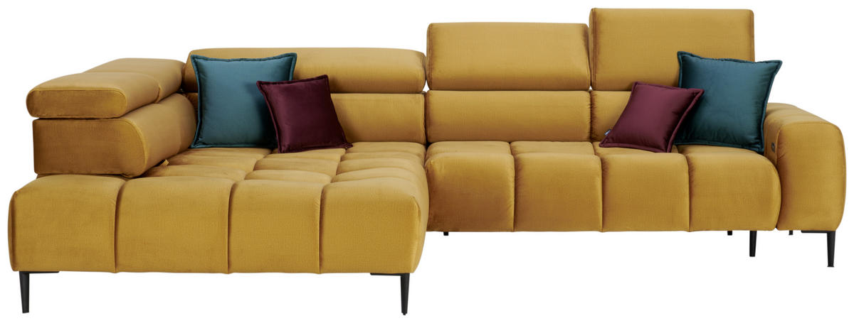 ECKSOFA in Webstoff Currygelb  - Currygelb/Schwarz, Design, Textil/Metall (216/300cm) - Welnova