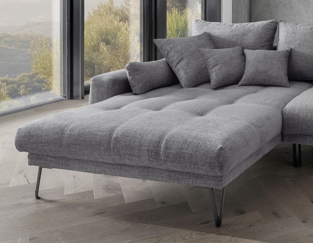 ECKSOFA in Mikrofaser Grau  - Schwarz/Grau, Konventionell, Textil/Metall (192/310cm) - Livetastic