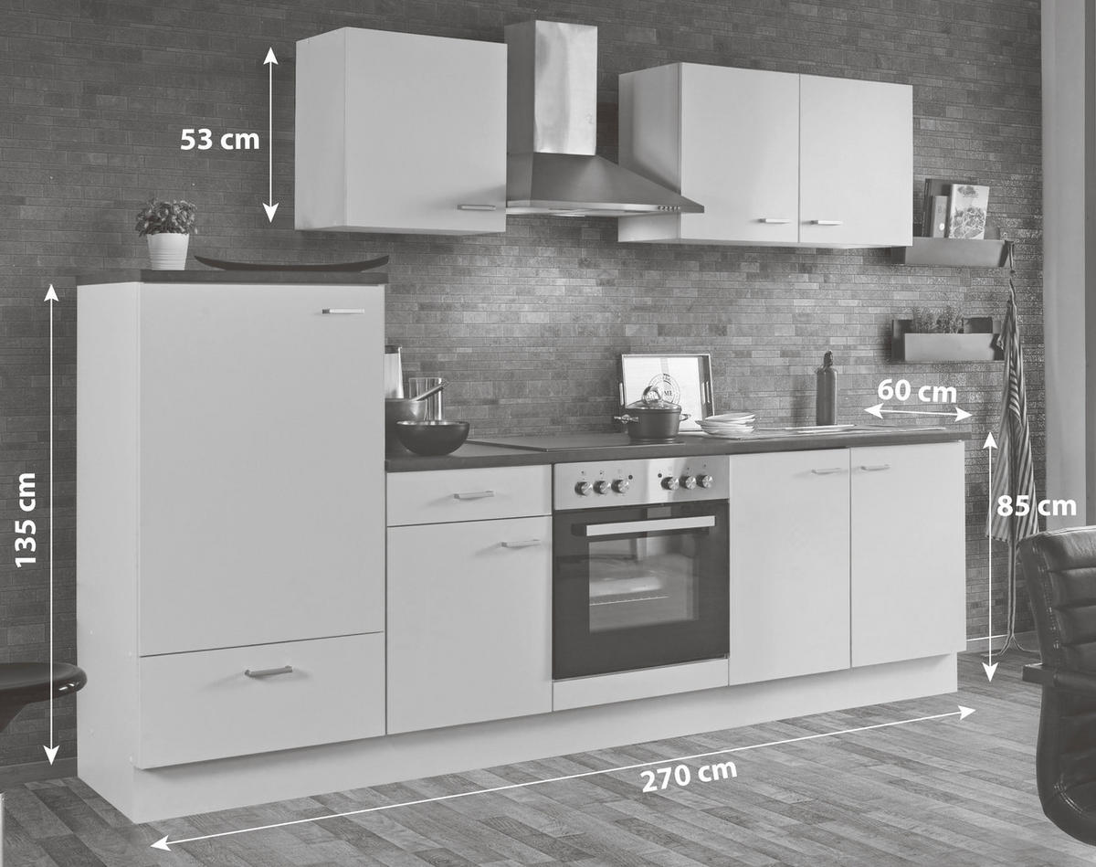KÜCHENBLOCK 270 cm   in Weiß  - Silberfarben/Graphitfarben, KONVENTIONELL, Holzwerkstoff/Kunststoff (270cm) - Menke