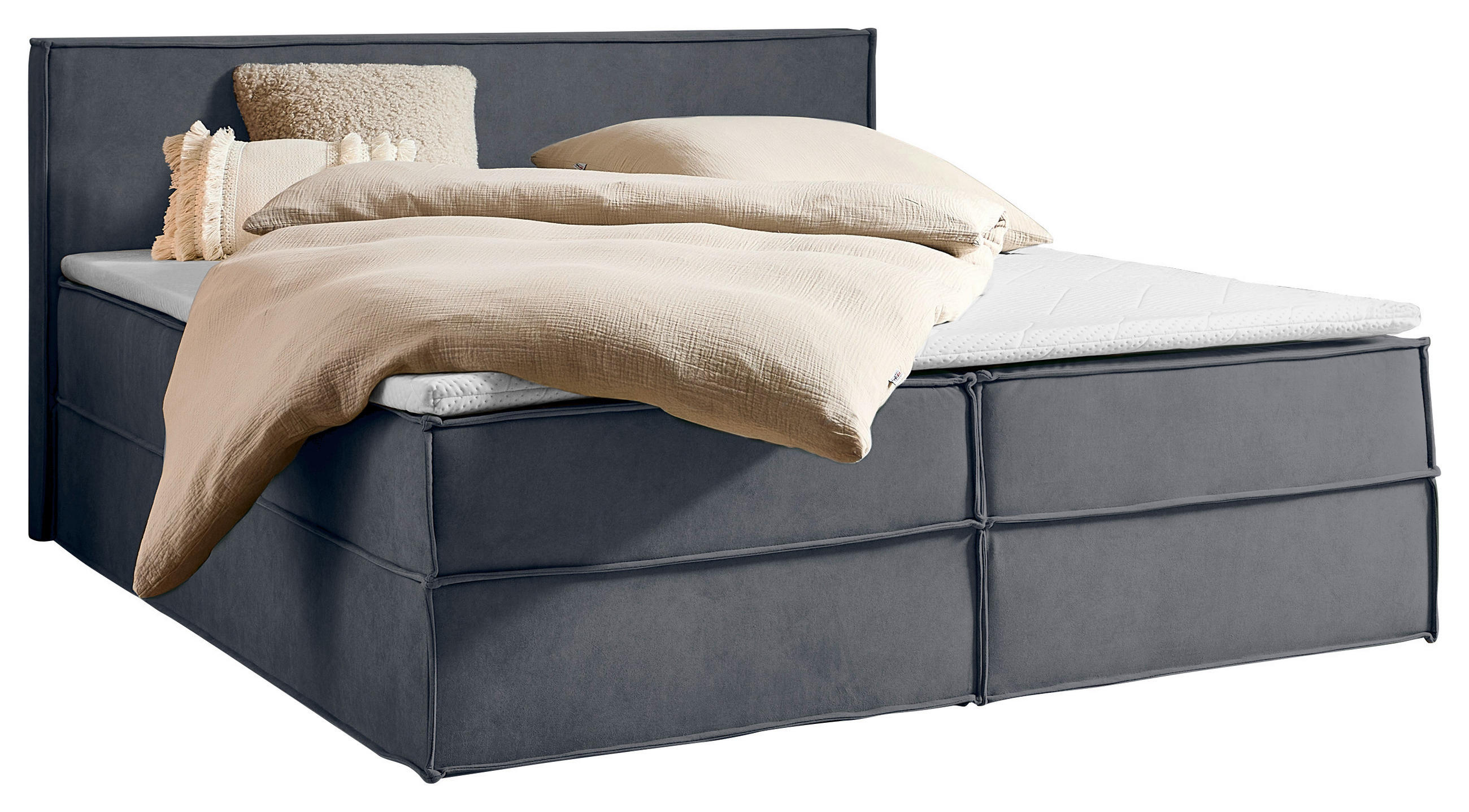 BOXBETT 180/200 cm,  in Anthrazit, Bettkasten, Topper, H3 + H3 = fest  - Anthrazit/Schwarz, Design, Kunststoff/Textil (180/200cm) - Chameo