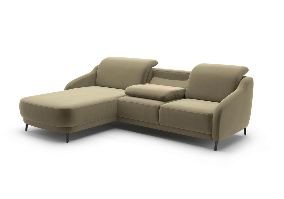 ECKSOFA BLUES V Olivgrün Samt  - Schwarz/Olivgrün, MODERN, Textil/Metall (191/271cm) - Sit & More