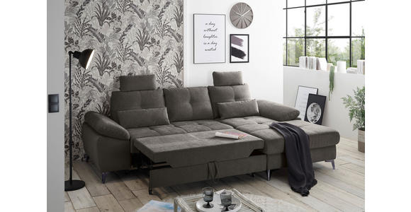 ECKSOFA Dunkelbraun Mikrovelours  - Chromfarben/Dunkelbraun, KONVENTIONELL, Kunststoff/Textil (270/170cm) - Carryhome