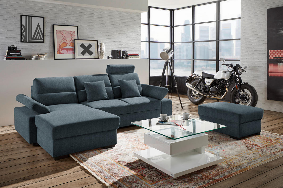 ECKSOFA Blau Webstoff  - Blau/Dunkelbraun, KONVENTIONELL, Kunststoff/Textil (166/258cm) - Cantus
