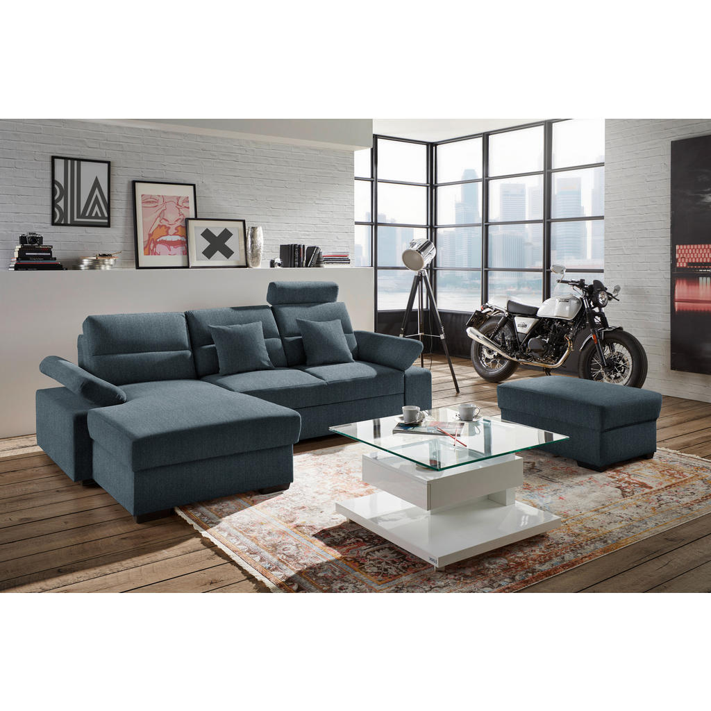 Thumbnail - Cantus Ecksofa, Blau, Textil, Uni, 3-Sitzer, Ottomane links, L-Form, 258x166 cm, Typenauswahl, Stoffauswahl, seitenverke...