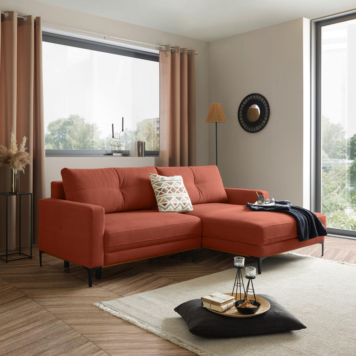 ECKSOFA in Rostfarben  - Rostfarben/Schwarz, Modern, Textil/Metall (238/162cm) - Ondega