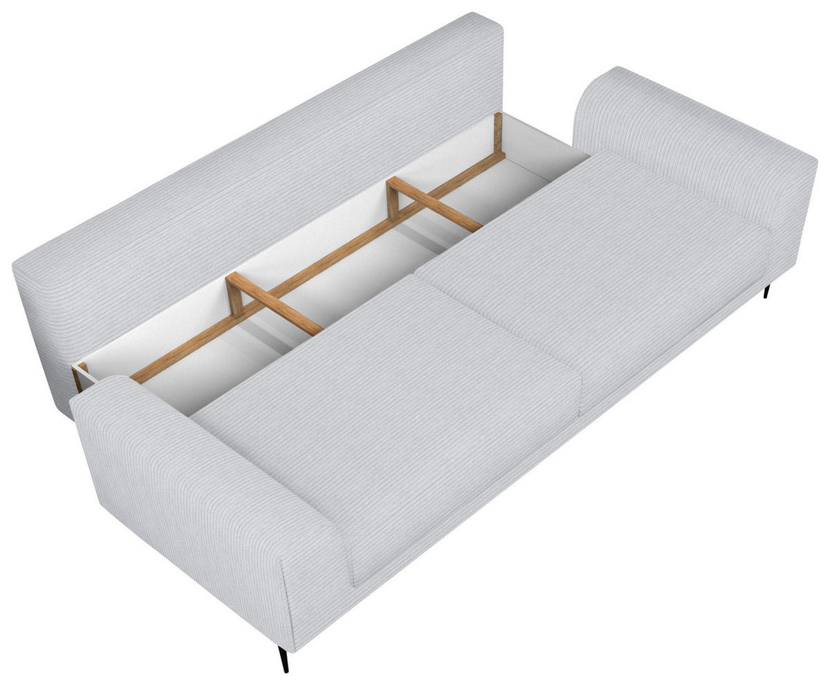 SCHLAFSOFA  mit Stoffauswahl, Schlafen auf Sitzhöhe, Armteil links, Armteil rechts Cord Silberfarben  - Silberfarben/Schwarz, Design, Textil/Metall (250/89/105cm) - Livetastic