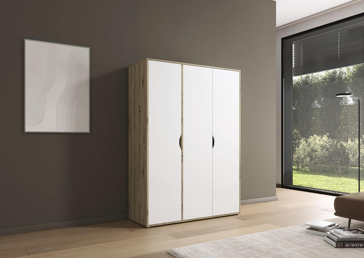 DREHTÜRENSCHRANK in Weiss, Eiche Artisan  - Weiss/Eiche Artisan, Basics, Holzwerkstoff (140/194/53cm) - Boxxx