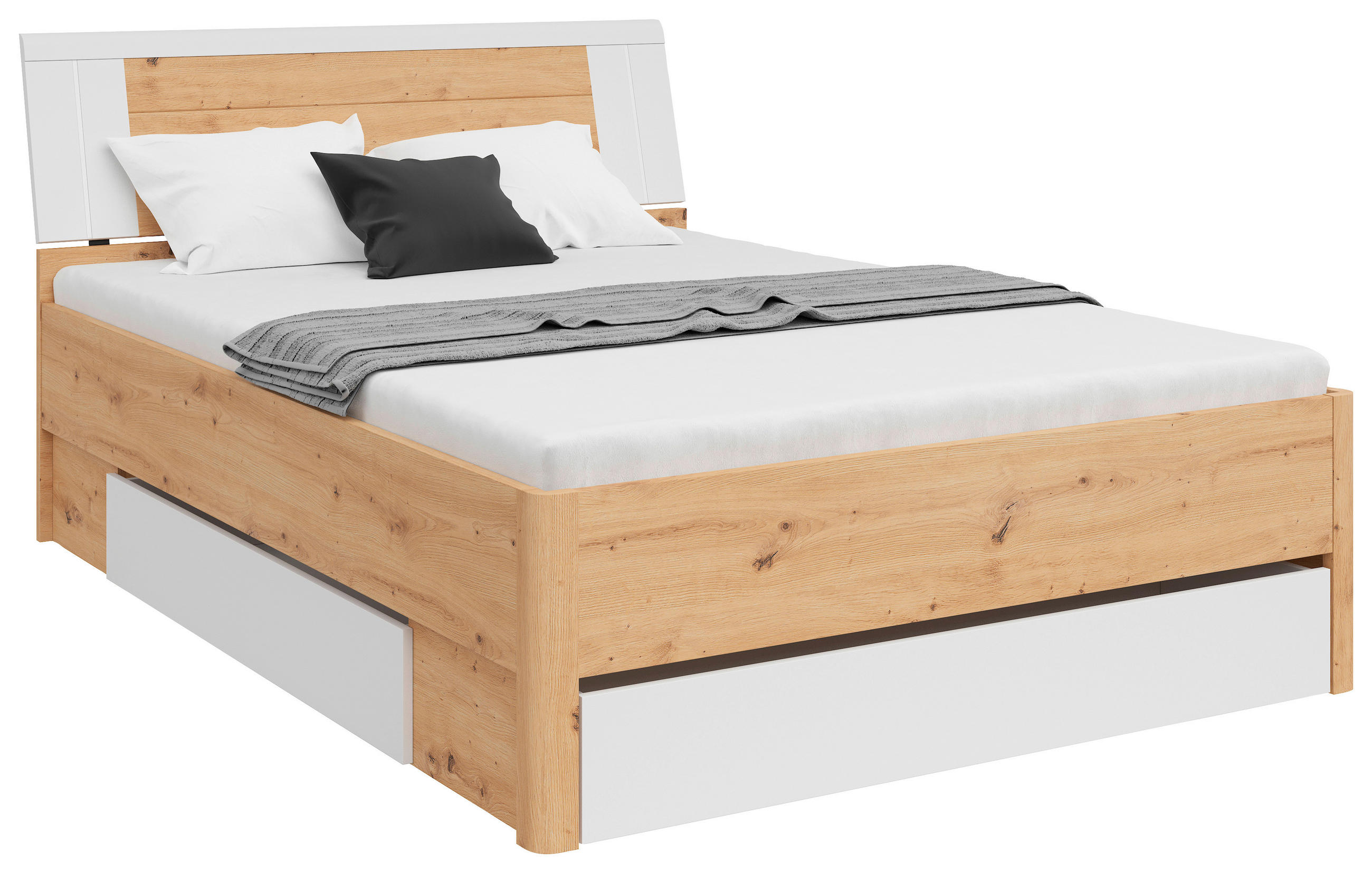 STAURAUMBETT 140/200 cm  in Weiß, Eiche Artisan  - Graphitfarben/Weiß, KONVENTIONELL, Holzwerkstoff (140/200cm)