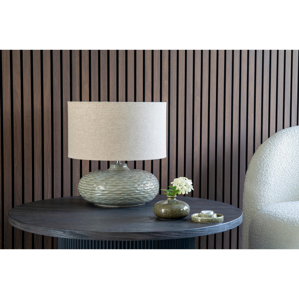 TISCHLEUCHTE - Beige/Silberfarben, Basics, Keramik/Textil (36/44cm)