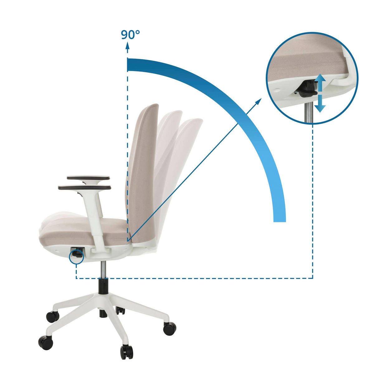 OTOČNÁ ŽIDLE, béžová - bílá/černá, Basics, textil/plast (70/103-113/70cm) - MID.YOU