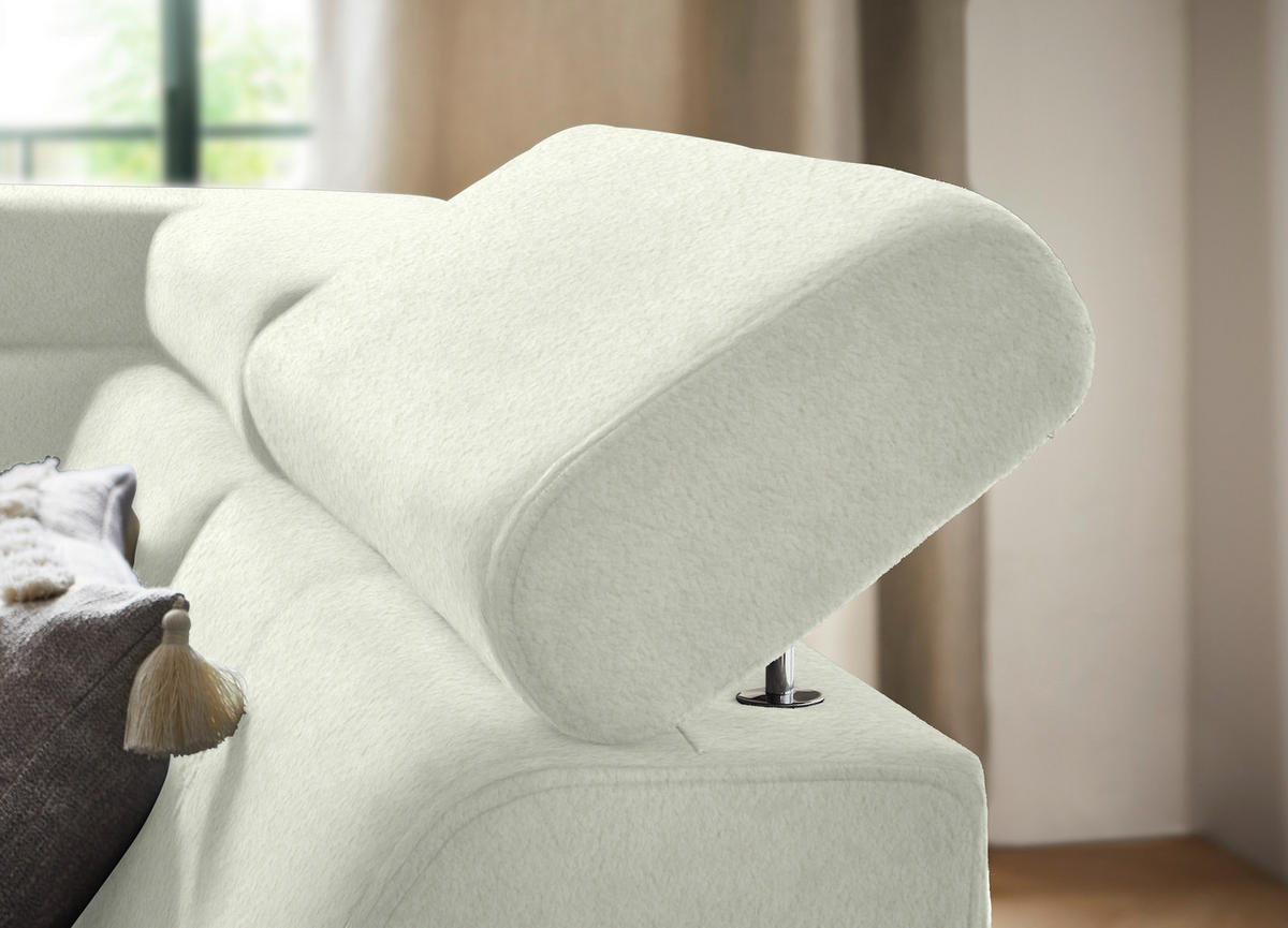 ECKSOFA in Teddystoff Weiss  - Weiss/Schwarz, Design, Textil/Metall (260/203cm) - Stylife