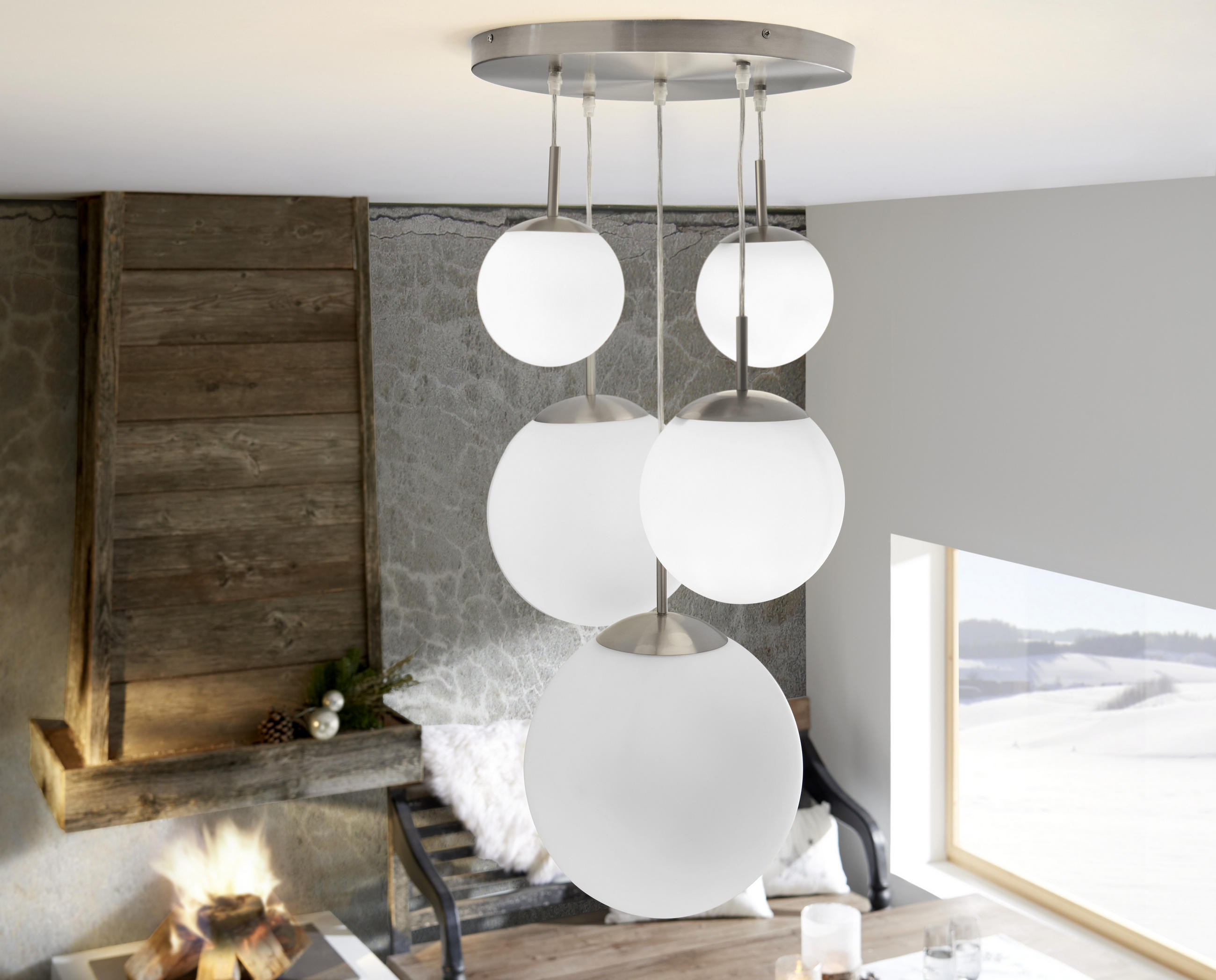 ZÁVESNÁ LAMPA, E27/60 W, 50/90 cm - opál/niklová, Konventionell, kov/sklo (50/90cm) - Novel