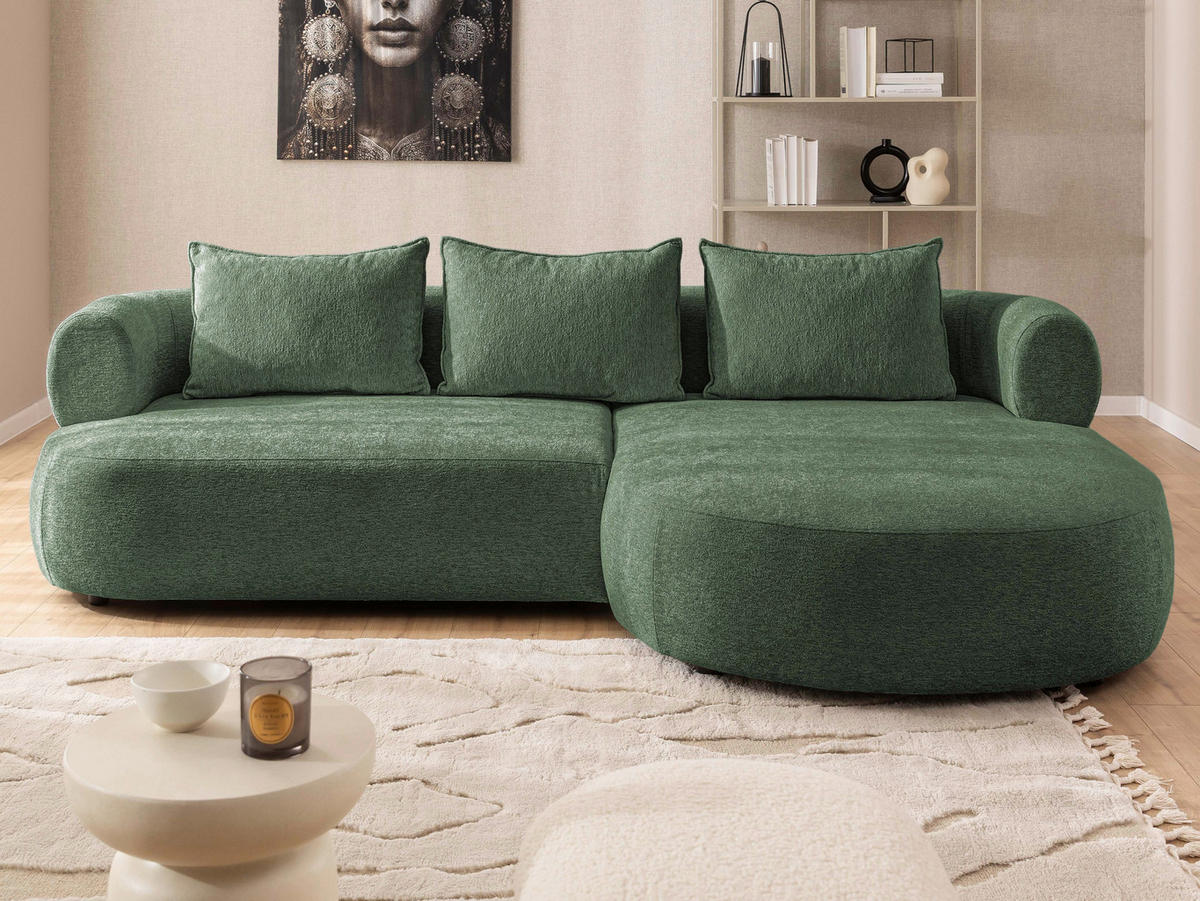 ECKSOFA FERRO Grün Chenille  - Schwarz/Grün, Design, Kunststoff/Textil (256/156cm) - Livetastic