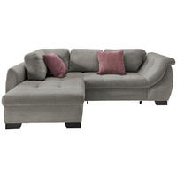 ECKSOFA  in Cord Graubraun Zierkissen, Schlaffunktion, Rücken echt, Liegefläche im Originalstoff  190/250 cm  - Koralle/Graubraun, Design, Holz/Textil (190/250cm) - MID.YOU