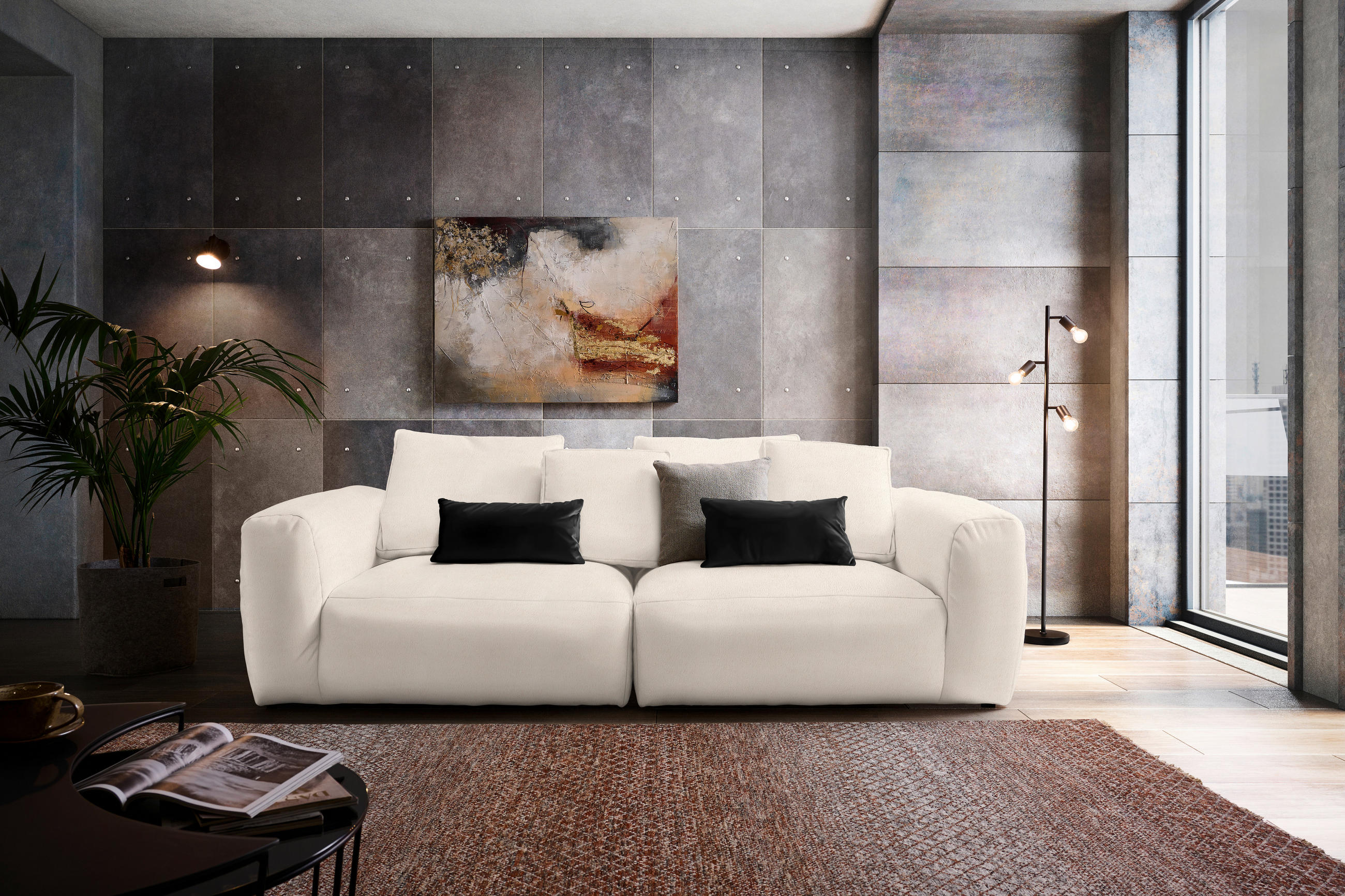 BIGSOFA in Samt Beige  - Beige/Schwarz, Modern, Kunststoff/Textil (260/70/122cm) - Carryhome