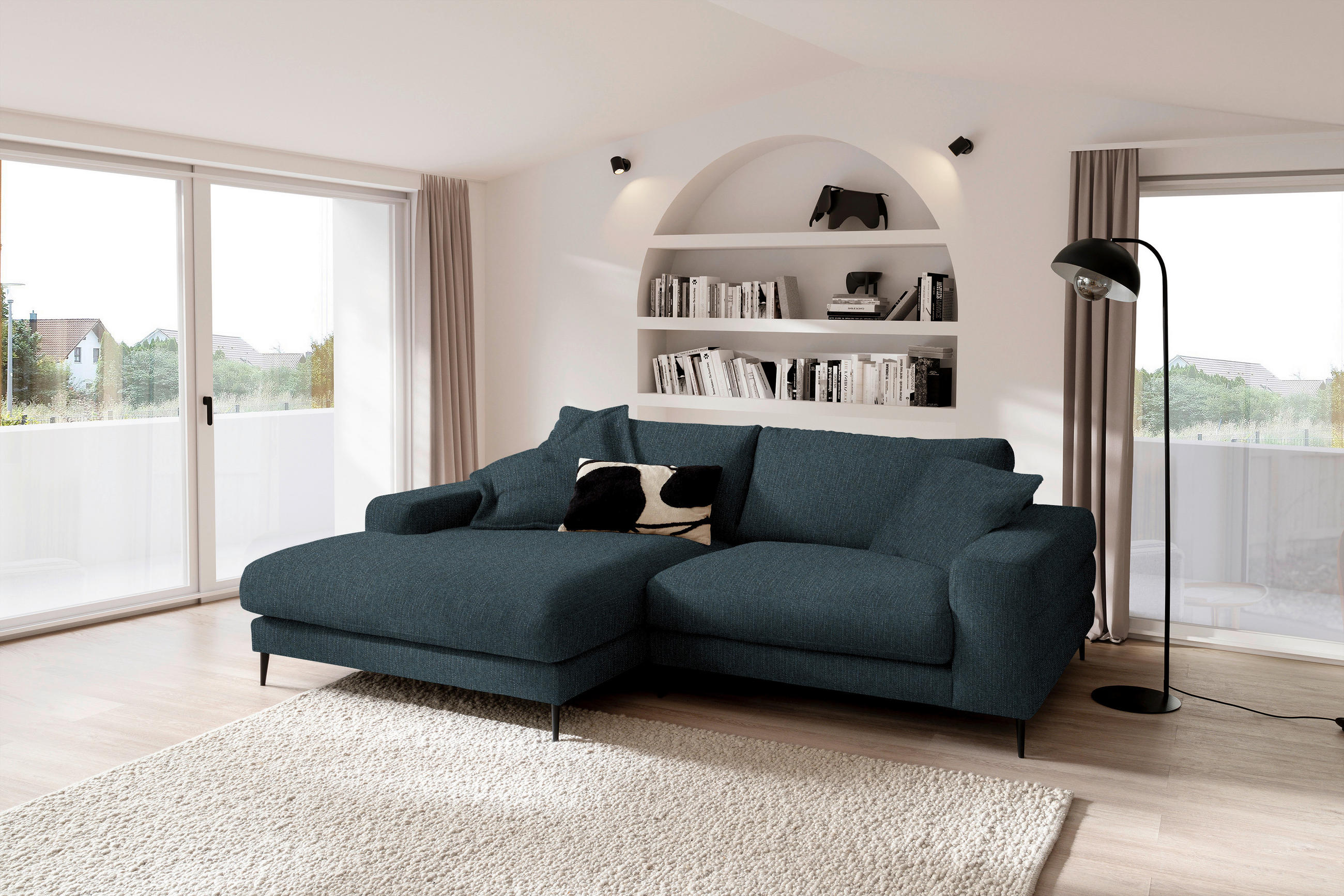 ECKSOFA in Flachgewebe Petrol  - Petrol/Schwarz, Design, Textil/Metall (177/253cm) - Dieter Knoll