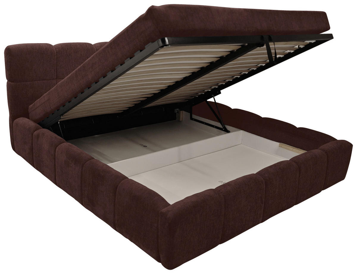 POLSTERBETT 120/200 cm,  in Bordeaux, Matratze, Bettkasten, H3 = fest  - Bordeaux/Schwarz, Trend, Kunststoff/Textil (120/200cm)