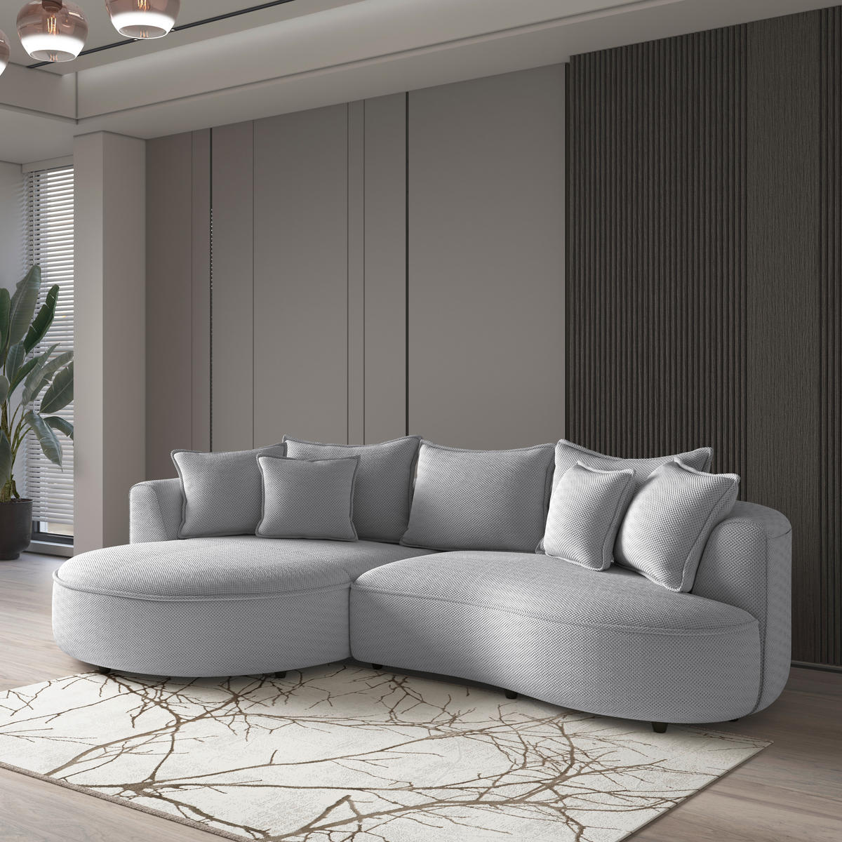 ECKSOFA LEVI Hellgrau Velours, Struktur  - Hellgrau/Schwarz, MODERN, Kunststoff/Textil (168/287cm) - Livetastic