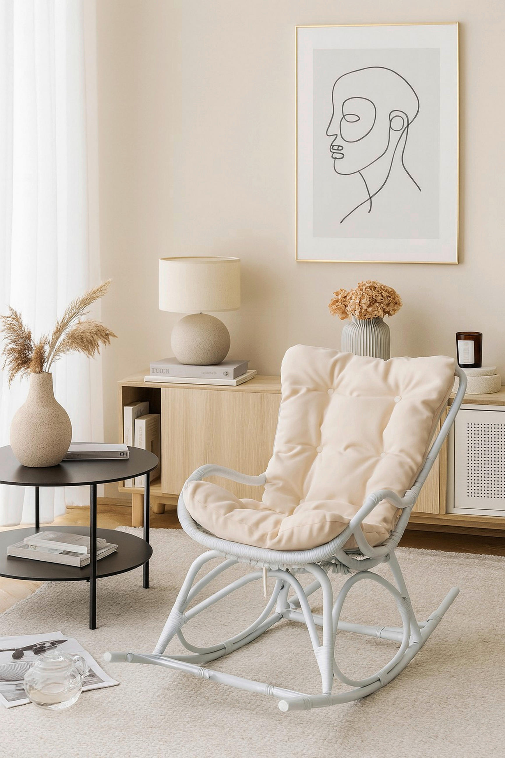 SCHAUKELSTUHL in Weiß  - Creme/Weiß, Natur, Holz/Textil (122/65/96cm) - MID.YOU