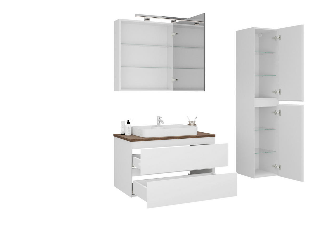 ELEMENT S OGLEDALOM  bijela  - bijela, Moderno, staklo/drvni materijal (90/70/16cm)