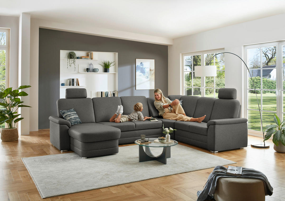 WOHNLANDSCHAFT  in Chenille Grau  - Alufarben/Grau, KONVENTIONELL, Holz/Textil (160/329/235cm) - Beldomo Comfort