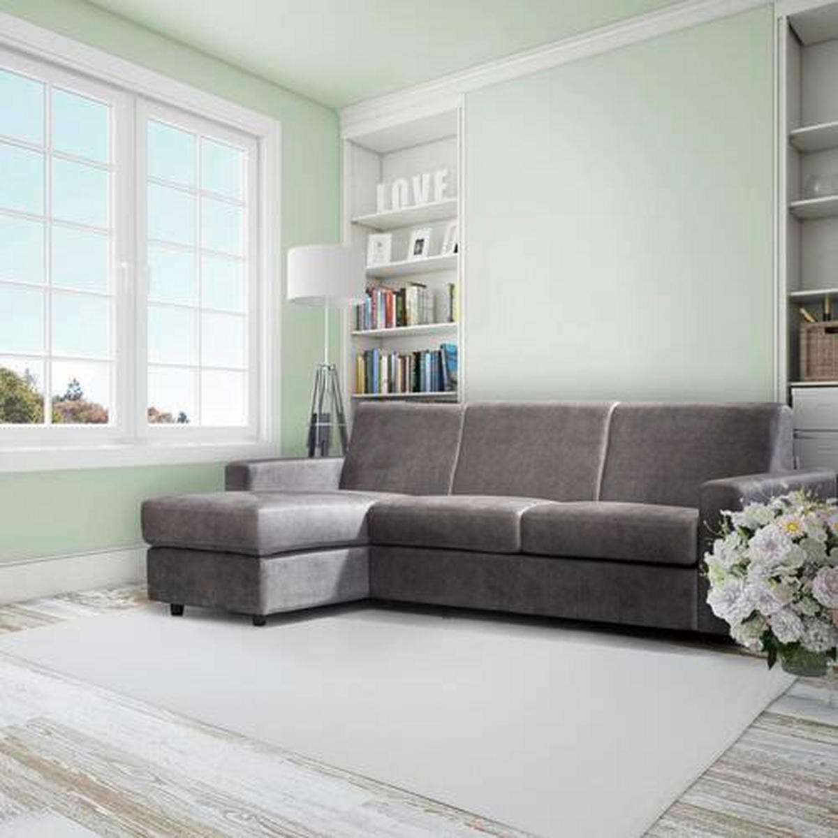 KUTNA GARNITURA tekstil  siva   - siva/crna, Moderno, tekstil/plastika (273/162cm) - Hom`in