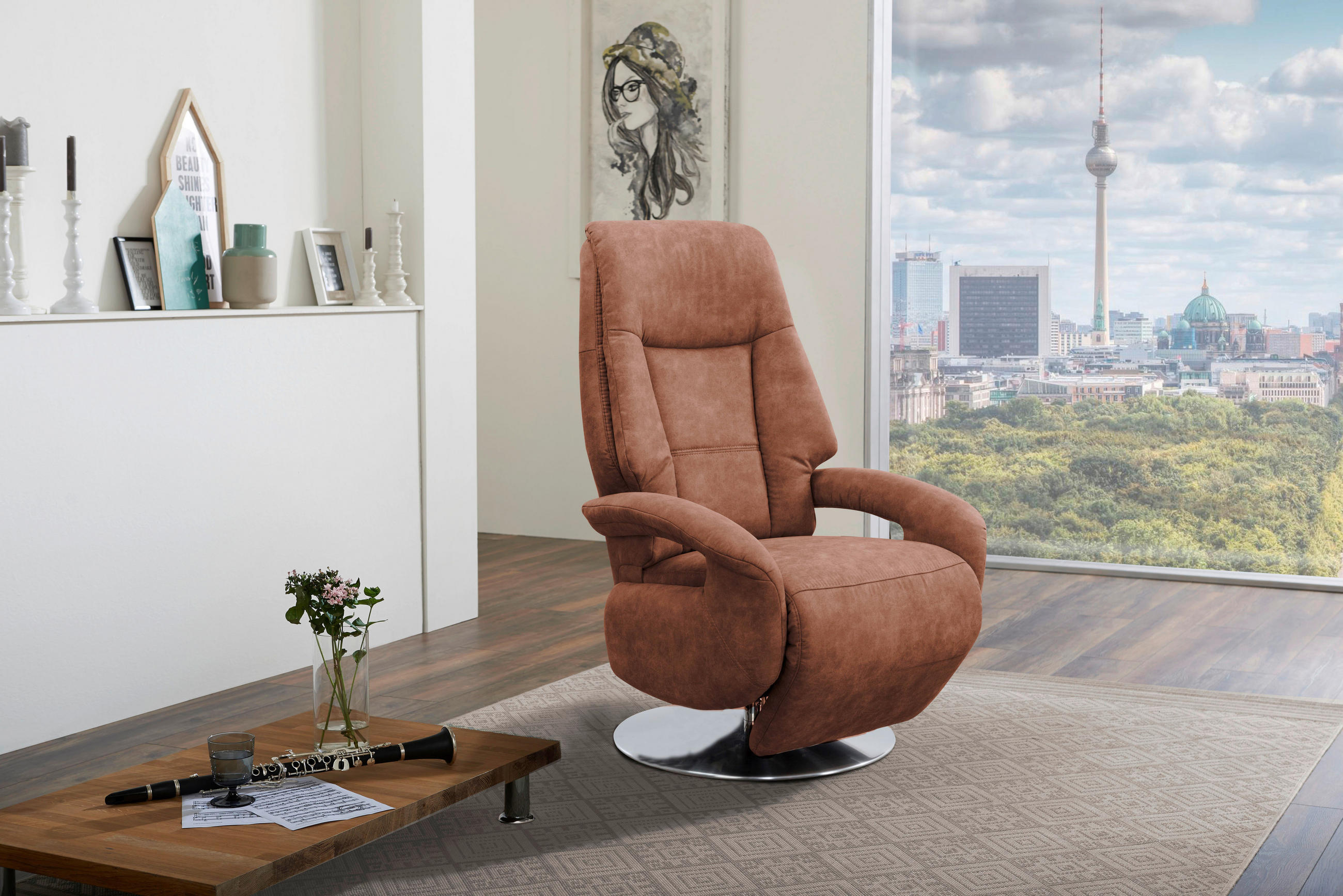DREHSTUHL Mikrofaser Cognac  - Chromfarben/Cognac, KONVENTIONELL, Textil/Metall (74/111/77cm) - Sit & More