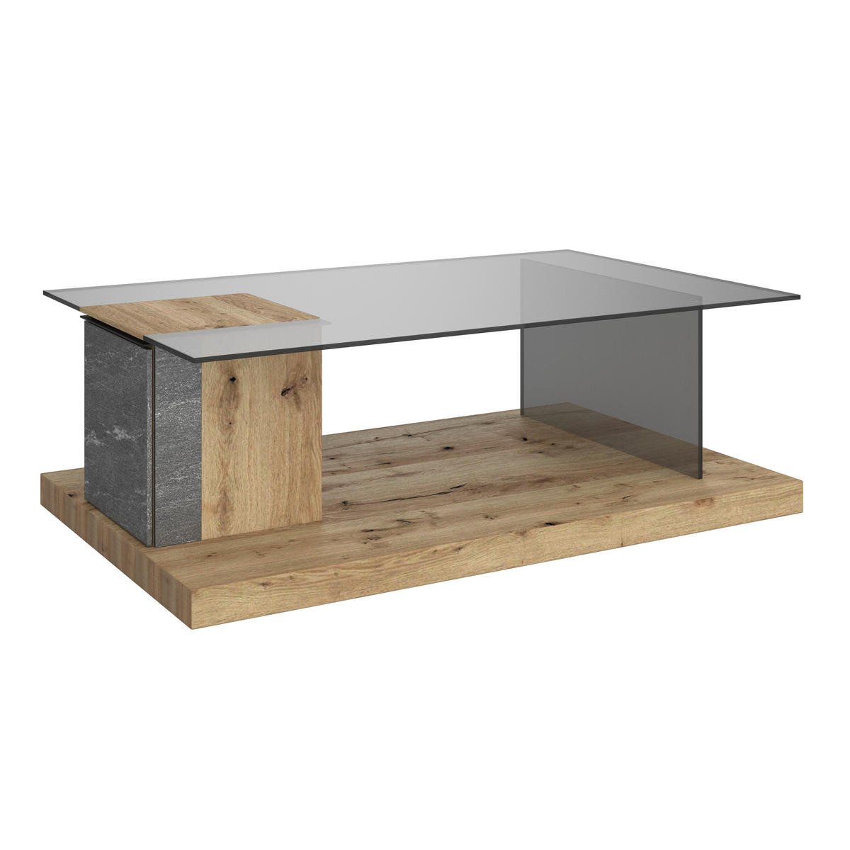 COUCHTISCH in Holz, Glas, Stein 120,6/75,6/42,3 cm  - Wildeiche/Graphitfarben, Design, Glas/Holz (120,6/75,6/42,3cm) - Voglauer