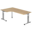 ECKSCHREIBTISCH 200/120/65-85 cm Eichefarben seitenverkehrt montierbar, höhenverstellbar  - Eichefarben/Silberfarben, KONVENTIONELL, Holzwerkstoff/Metall (200/120/65-85cm) - Venda