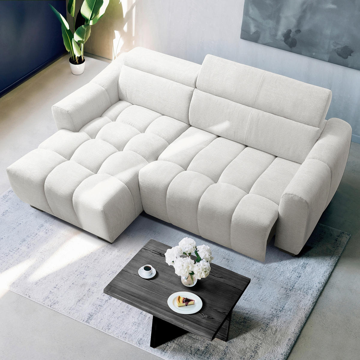 ECKSOFA  Webstoff Silberfarben  - Silberfarben/Schwarz, Design, Kunststoff/Textil (177/274cm) - Livetastic
