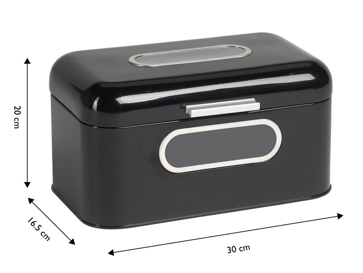 BROTKASTEN  - Schwarz, Trend, Metall (30/20/16,5cm) - Echtwerk
