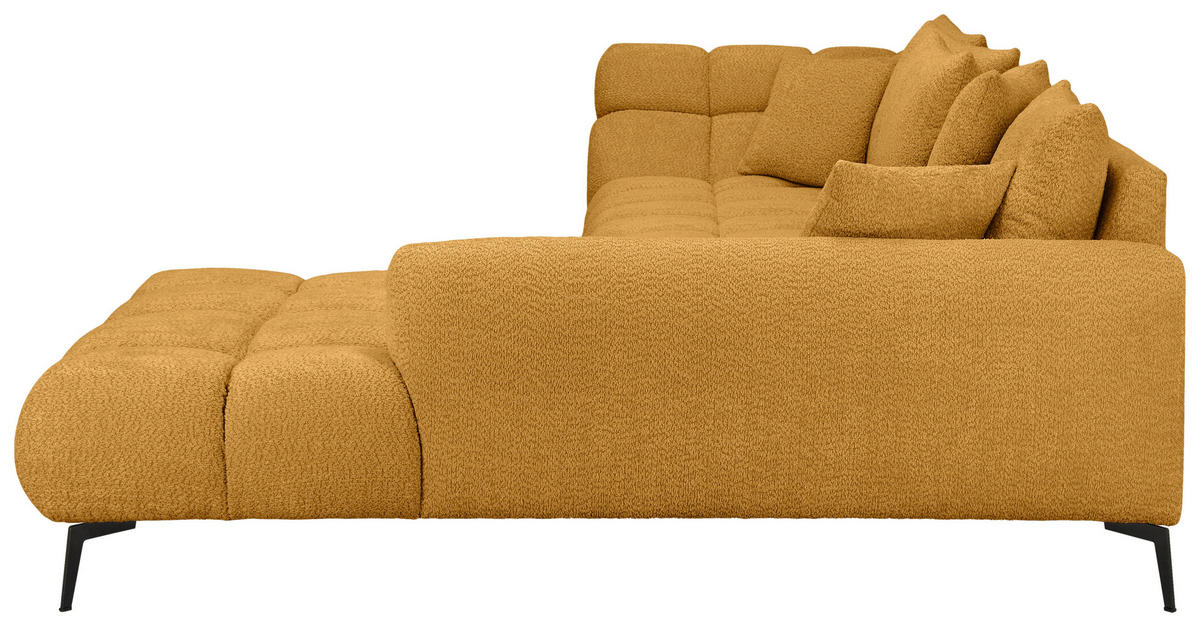 ECKSOFA 318/217 cm  in Bouclé Currygelb Zierkissen, Rückenkissen, Rücken echt  318/217 cm  - Currygelb/Schwarz, MODERN, Textil/Metall (318/217cm) - Carryhome