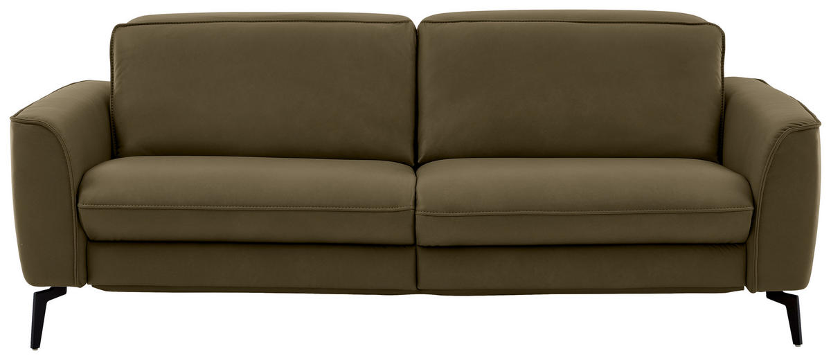 3-SITZER-SOFA in Echtleder Grün  - Schwarz/Grün, Natur, Leder/Metall (222/81/110cm) - Valdera