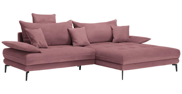 ECKSOFA in Flachgewebe Rosa 292/176 cm - Schwarz/Rosa, MODERN, Textil/Metall (292/176cm) - Carryhome