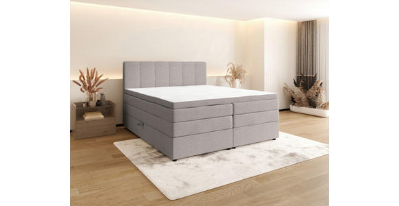 BOXSPRINGBETT 140/200 cm,  in Hellgrau, gepolstertes Kopfteil, Bettkasten, Topper, Matratzen, H2 + H3 = mittel + fest  - Hellgrau/Schwarz, KONVENTIONELL, Kunststoff/Textil (140/200cm) - Esposa