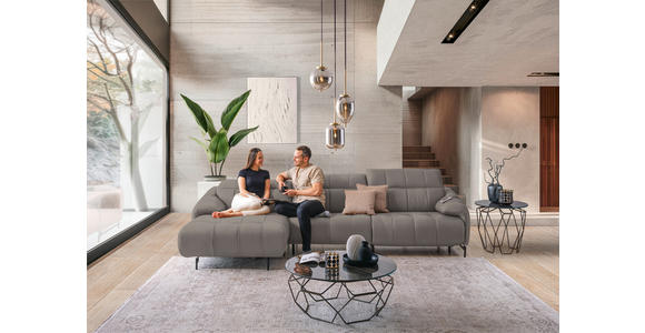 ECKSOFA in Echtleder Greige 165/313 cm - Greige/Schwarz, Design, Leder/Metall (165/313cm) - Emilio Belluti