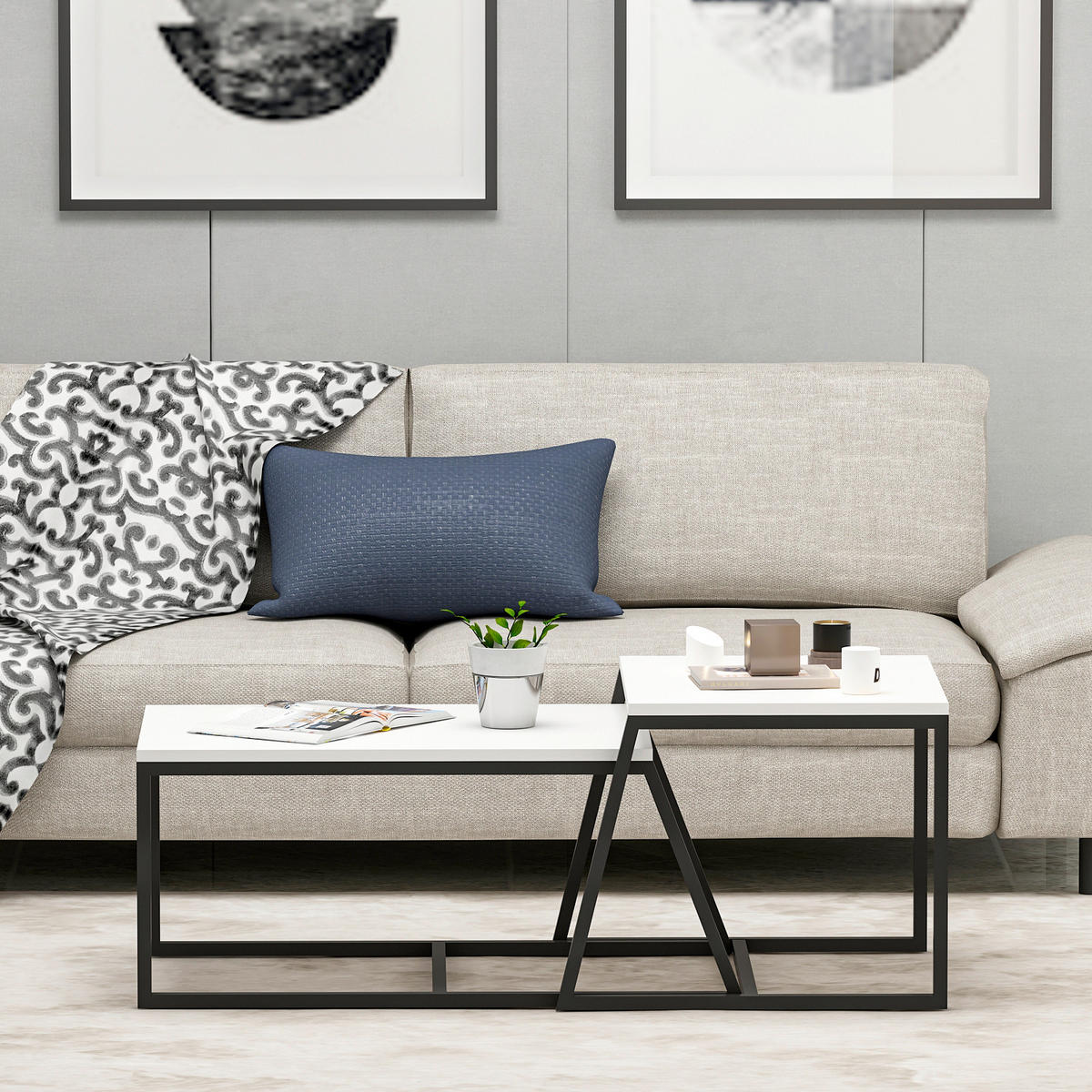 SOFFBORD SET - vit/svart, Design, metall/trämaterial - Livetastic