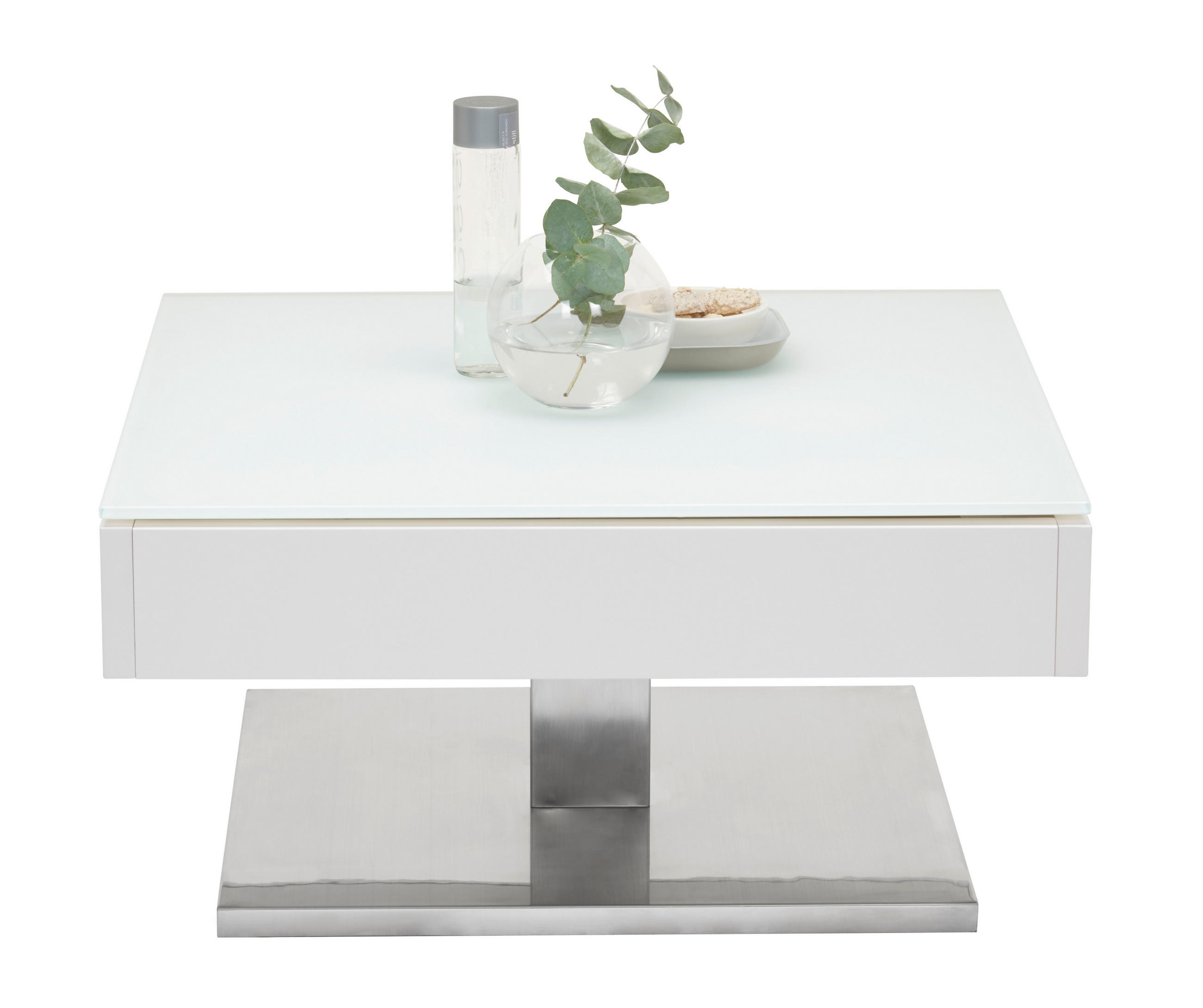 COUCHTISCH in Metall, Glas, Holzwerkstoff 75/75/38 cm  - Weiss/Edelstahlfarben, Design, Glas/Holzwerkstoff (75/75/38cm) - Xora