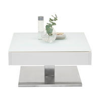 COUCHTISCH in Metall, Glas, Holzwerkstoff 75/75/38 cm  - Weiss/Edelstahlfarben, Design, Glas/Holzwerkstoff (75/75/38cm) - Xora