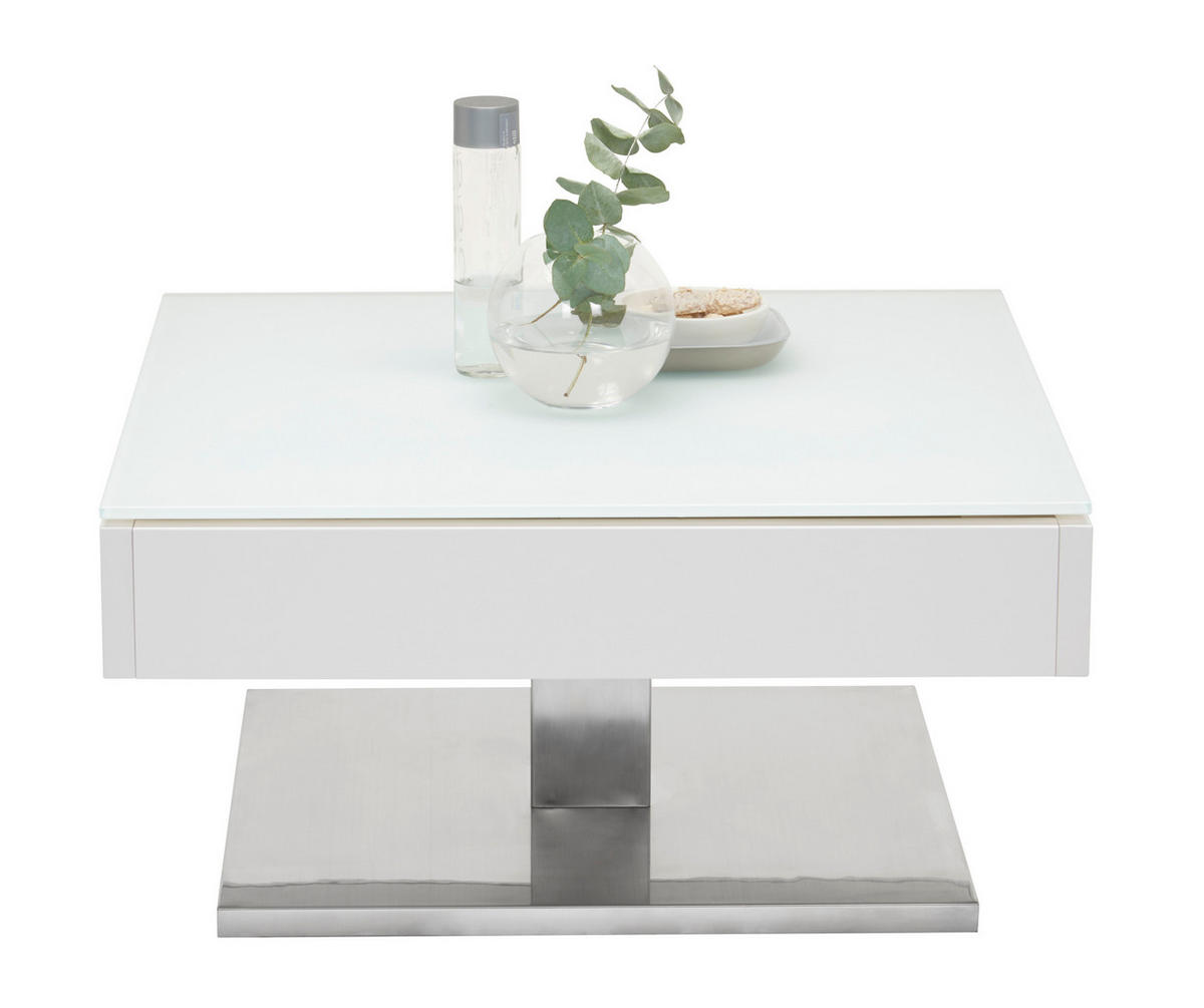 COUCHTISCH in Metall, Glas, Holzwerkstoff 75/75/38 cm  - Weiss/Edelstahlfarben, Design, Glas/Holzwerkstoff (75/75/38cm) - Xora