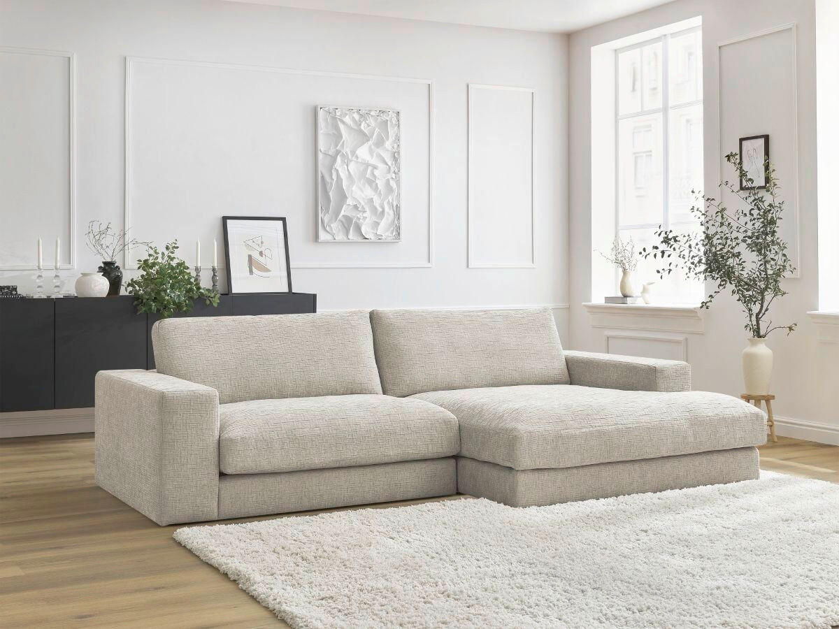 ECKSOFA Ottomane rechts  LEONARD  Beige Struktur  - Beige/Schwarz, MODERN, Kunststoff/Textil (274/159cm)