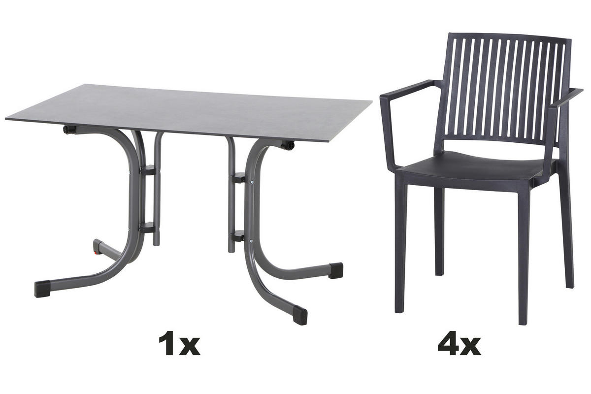 GARTENGARNITUR 5-teilig Stahl 5-teilig  - Anthrazit, Basics, Kunststoff/Metall (80/80/120cm) - Siena Garden