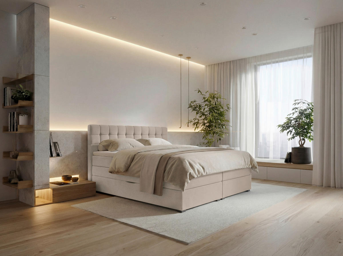 BOXSPRINGBETT 160/200 cm,  in Beige, Bettkasten, Topper, Matratzen, H3 = fest  - Beige/Schwarz, KONVENTIONELL, Kunststoff/Textil (160/200cm) - Boxxx