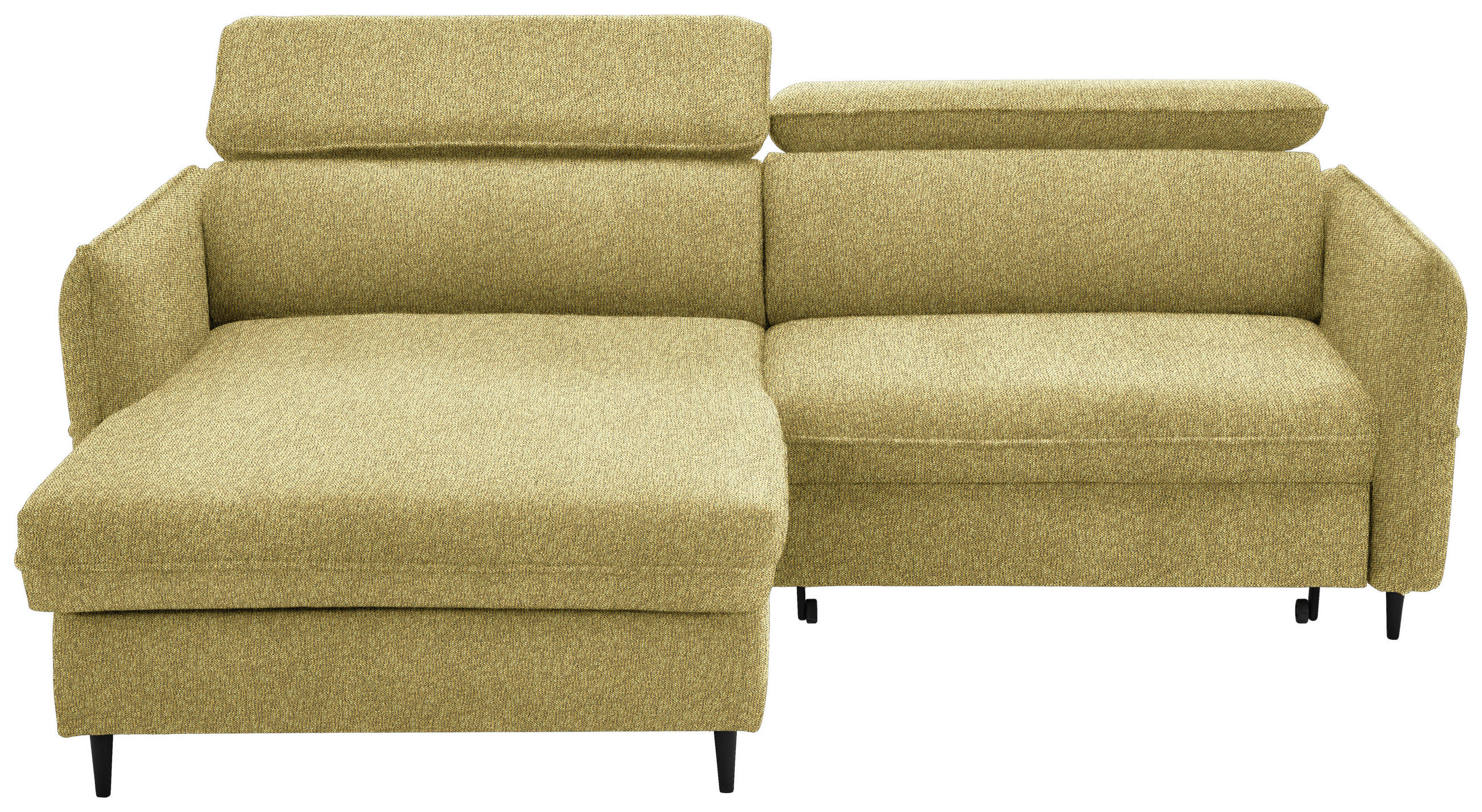 ECKSOFA inkl. Funktionen Currygelb Struktur Bettkasten, Schlaffunktion, Rücken echt, Kopfteilverstellung  - Currygelb/Schwarz, Design, Holz/Textil (185/232cm) - Stylife