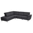 ECKSOFA in Echtleder Schwarz  - Alufarben/Schwarz, Design, Leder/Metall (242/271cm) - Cantus