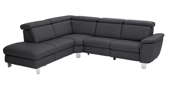 ECKSOFA in Echtleder Schwarz  - Alufarben/Schwarz, Design, Leder/Metall (242/271cm) - Cantus