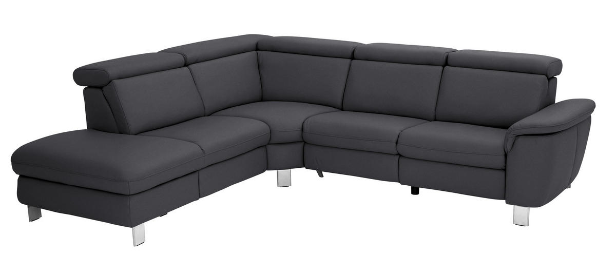 ECKSOFA in Echtleder Schwarz  - Alufarben/Schwarz, Design, Leder/Metall (239/271cm) - Cantus